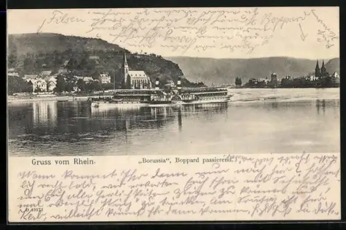 AK Boppard, Dampfer Borussia auf dem Rhein