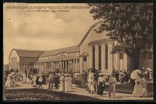 AK Dresden, Intern. Hygiene-Ausstellung 1911, Halle für Sport und Kleidung