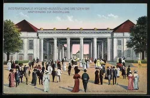 AK Dresden, Internationale Hygiene-Ausstellung 1911, Haupteingang z. Ausstellung
