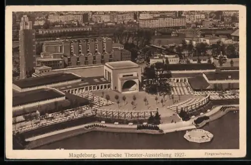 AK Magdeburg, Fliegeraufnahme, Deutsche Theater-Ausstellung 1927