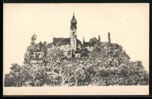 Künstler-AK Erzgerzog Karl-Ausstellung 1909, Erstürmung des Friedhofes von Aspern durch das Inf.-Reg. Benjowsky Nr. 31