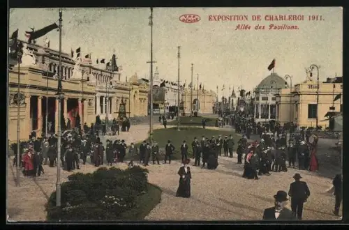 AK Charleroi, Exposition 1911, Allée des Pavillons, Ausstellung