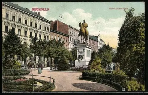 AK Neukölln, Hohenzollern-Platz mit Denkmal