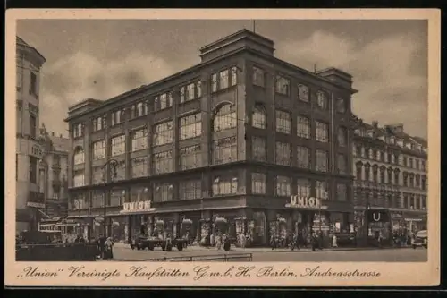 AK Berlin-Friedrichshain, Union Vereinigte Kaufstätten, Andreasstrasse