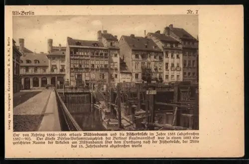 AK Berlin, von Nehring erbauter Mühlendamm & die Fischerbrücke