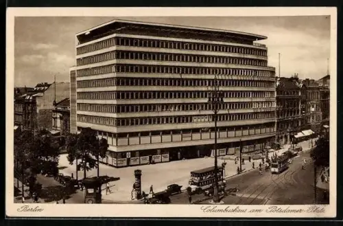AK Berlin-Tiergarten, Columbushaus am Potsdamer Platz mit Strassenbahn