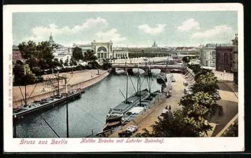 AK Berlin-Tiergarten, Moltke-Brücke mit Lehrter Bahnhof
