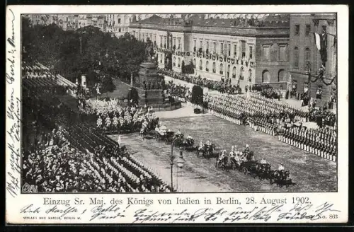 AK Berlin, Einzug Sr. Maj. des Königs von Italien, 28. August 1902, Unter den Linden