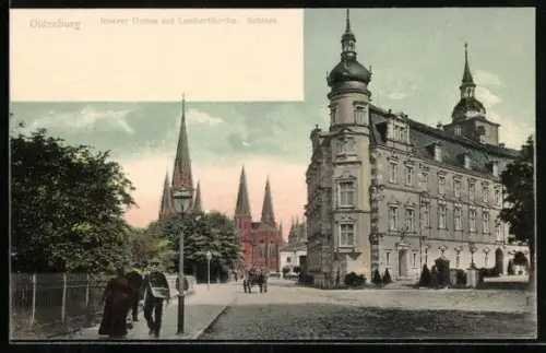 AK Oldenburg / O., Innerer Damm mit Lambertikirche und schloss
