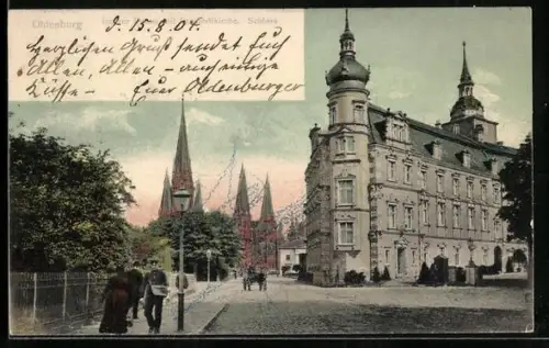 AK Oldenburg / O., Innerer Damm mit Lambertikirche und schloss
