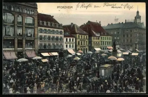 AK Pforzheim, Belebter Marktplatz