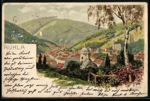 Lithographie Ruhla, Gesamtansicht aus der Vogelschau