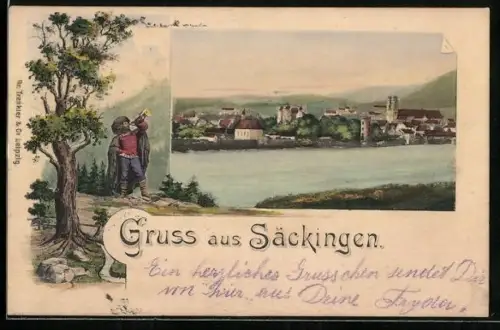 AK Säckingen, Ortspartie am Gewässer