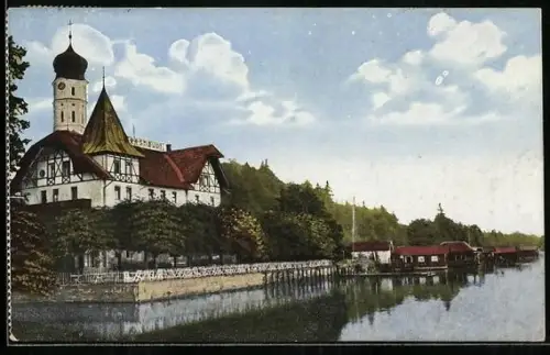 AK Seeshaupt, Panorama mit Hotel Seeshaupt