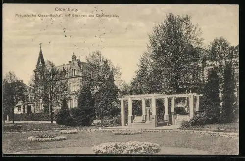 AK Oldenburg / O., Preussische Gesandtschaft, Brunnen am Cäcilienplatz