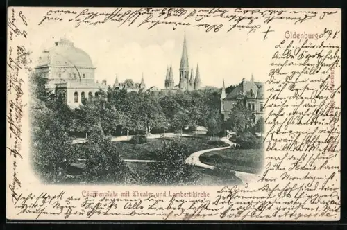AK Oldenburg / O., Cäcilienplatz mit Theater und Lambertikirche