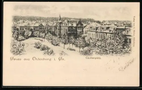 Künstler-AK Oldenburg i. Gr., Cäcilienplatz im Schnee