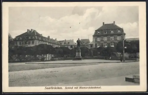 AK Saarbrücken, Schloss mit Bismarckdenkmal