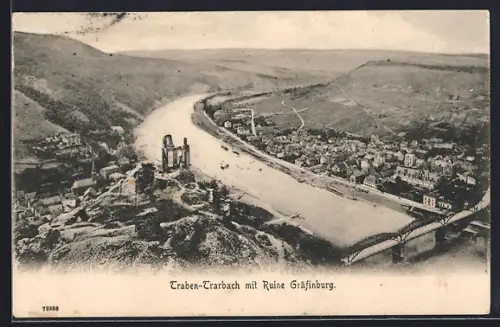 AK Traben-Trarbach, Ruine Grevenburg, Mosel, Brücke