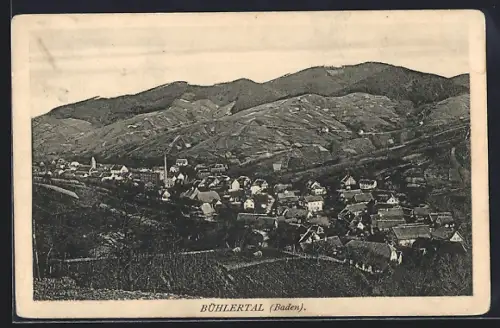 AK Bühlertal /Baden, Ortsansicht mit Weinbergen und Kirche