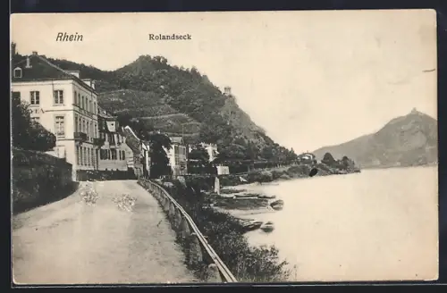 AK Rolandseck, Rheinansicht mit Uferpromenade und Weinbergen