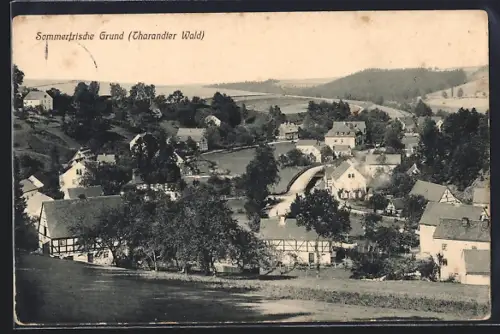 AK Grund /Tharandter Wald, Ortsansicht mit Fachwerkhäusern und Brücke