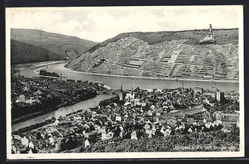 AK Bingen a. Rh., Blick auf Stadt, Rhein und Bingerloch