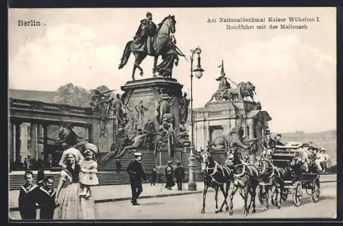 AK Berlin, Nationaldenkmal Kaiser Wilhelms I., Mailcoach-Rundfahrt