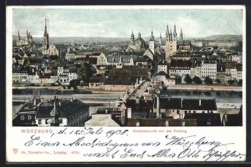 AK Würzburg, Gesamtansicht von der Festung