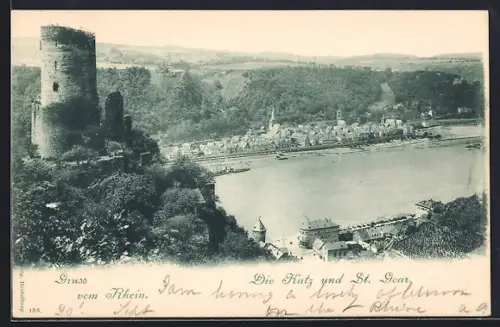 AK St. Goar, Die Katz, Rheinpanorama
