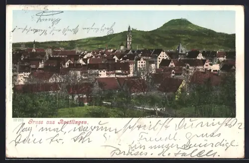 AK Reutlingen, Stadtansicht mit Kirche und Achalm