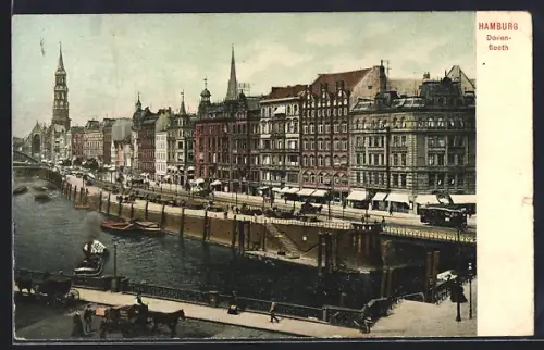 AK Hamburg, Dovenfleet, Strassenansicht, Kanal, St. Katharinenkirche