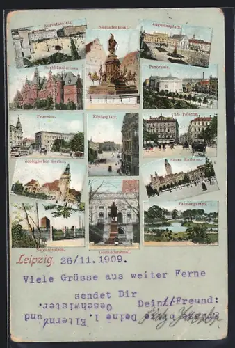 AK Leipzig, Cafe Felsche, Buchhändlerhaus, Siegesdenkmal