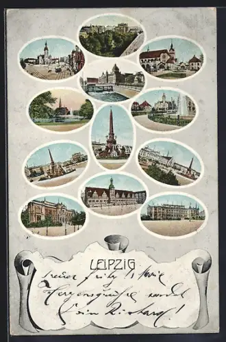 AK Leipzig, Rathaus, Denkmal, Strassenpartie mit Strassenbahn