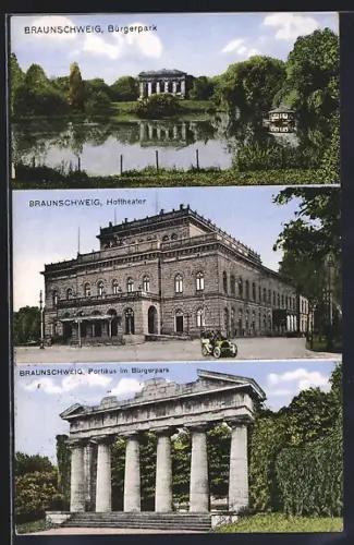Künstler-AK Braunschweig, Bürgerpark, Hoftheater, Portikus