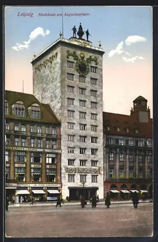 AK Leipzig, Cafe Corso und Hochhaus am Augustusplatz