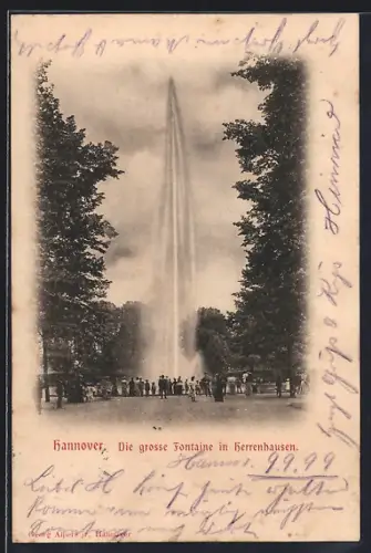 AK Hannover, Grosse Fontaine in Herrenhausen