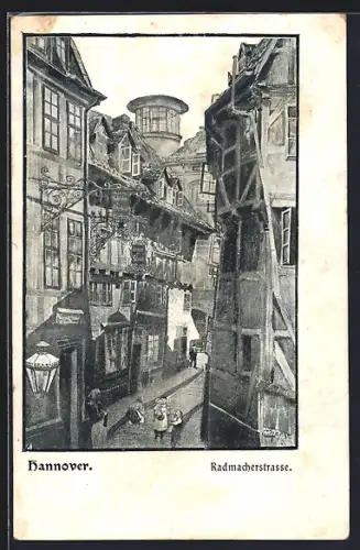 AK Hannover, Radmacherstrasse mit Turm aus der Vogelschau