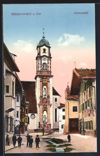 AK Mittenwald a. Isar, Obermarkt mit Kirche
