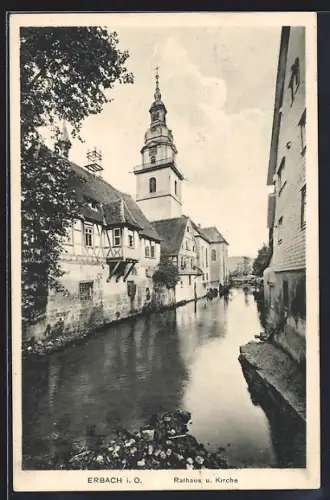 AK Erbach i. O., Rathaus und Kirche