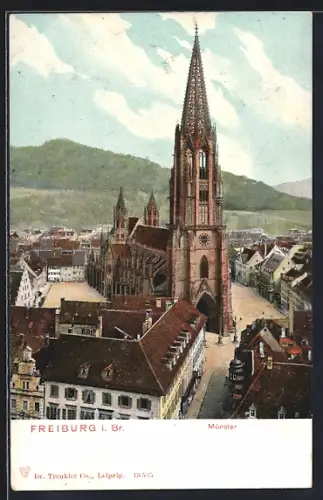 AK Freiburg i. Br., Strassenpartie mit Münster