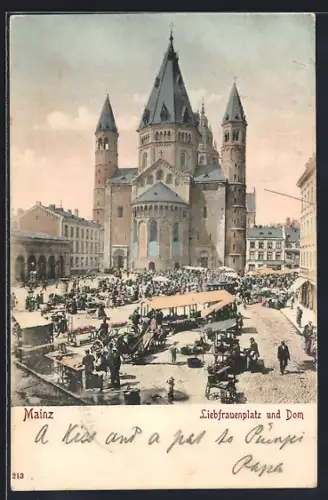 AK Mainz, Liebfrauenplatz und Dom mit Strassenbahn