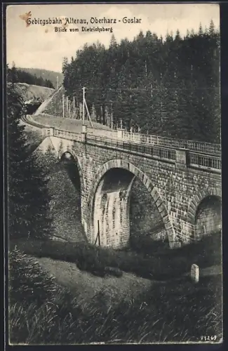 AK Goslar, Gebirgsbahn Altenau, Oberharz - Blick vom Dietrichsberg