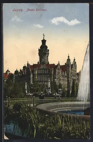 AK Leipzig, Neues Rathaus mit Brunnen