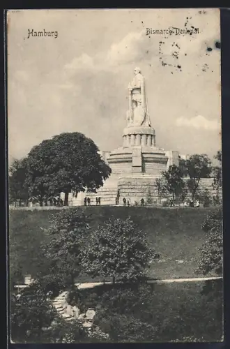 AK Hamburg-St.Pauli, Bismarck-Denkmal