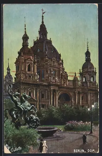 Künstler-AK Berlin, Dom mit Brunnen