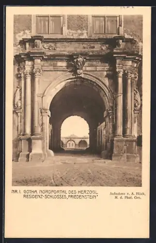 AK Gotha, Nordportal des Herzogl. Residenz-Schlosses Friedenstein