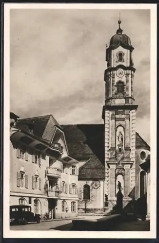 AK Mittenwald, Goethehaus und Pfarrkirche