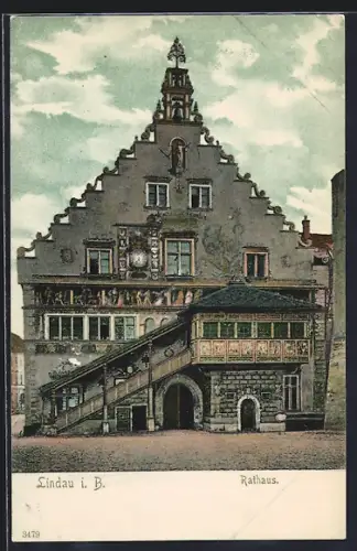 AK Lindau i. B., Strassenpartie mit Rathaus