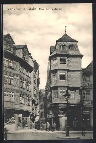 AK Alt-Frankfurt, Strassenpartie am Lutherhaus mit Geschäften